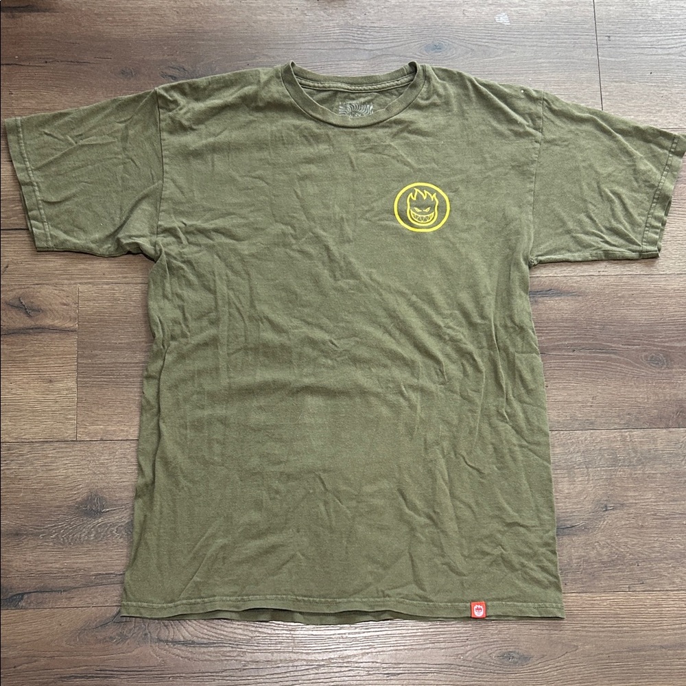 Spitfire Olive Green Short Sleeve Tee with Yellow Logo ! Medium